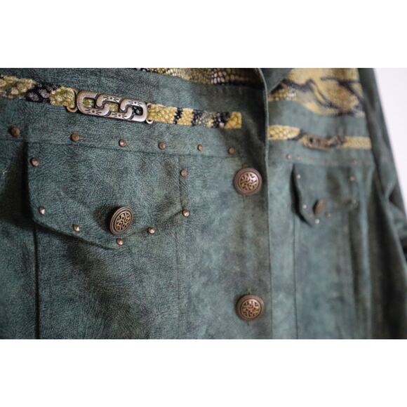 Vintage Green and Gold Button Down Blouse Top Animal Print Microsuede S / M Y2K - Picture 3 of 8